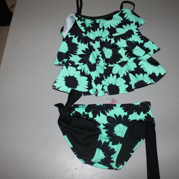 Green & Black 2 pcs Justice Tankini Swimsuit Size 6 - Picture 3 of 13